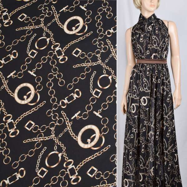 Поплин диллон черный с цепями ш.150