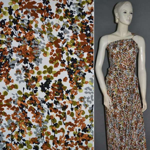 Поплин диллон белый с веточками коричнево-серых цветов ш.150