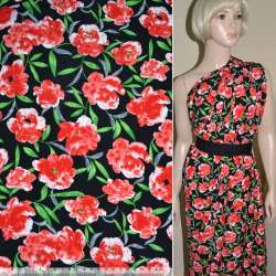 Поплин диллон черный с красными цветами ш.150