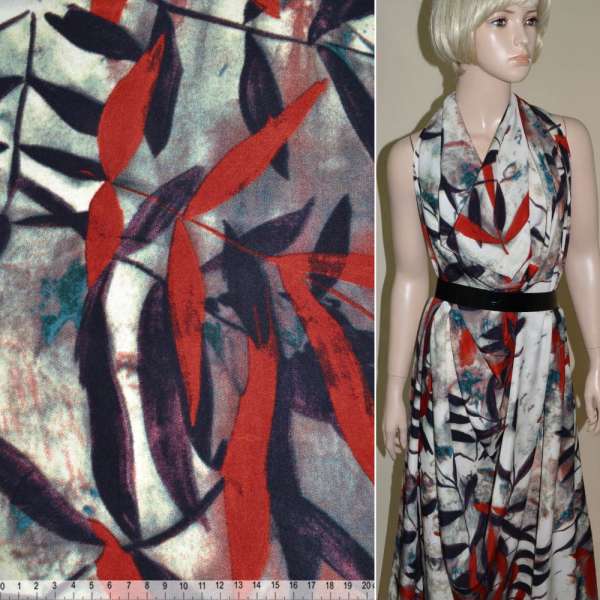 Поплин диллон коричнево-молочный с черно-красными листьями ш.140