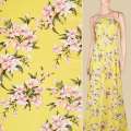 Поплин лимонный, розовые лилии, ш.150