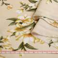 Поплін бежевий, бежево-білі лілії, ш.150
