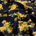 Поплин синий темный, желтые розы, ш.150