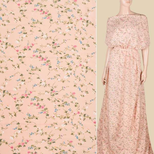 Поплин персиковый, мелкие розочки, ш.151