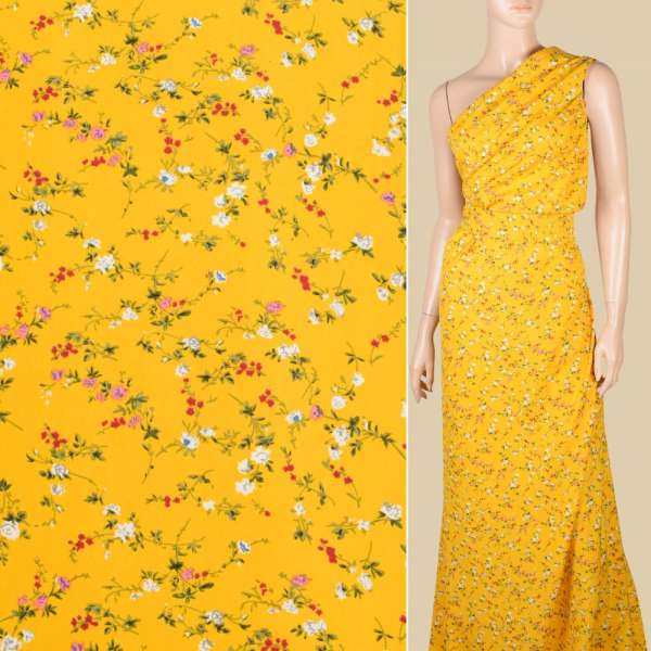 Поплин желтый яркий, мелкие розочки, ш.150