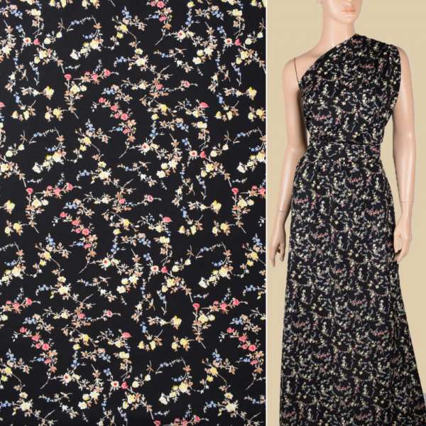 Поплин черный, мелкие розочки, ш.150