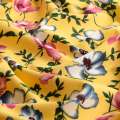 Поплин желтый, розовые, серые маки, ш.150