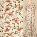 Поплин бежево-серый, коричневые, бежевые маки, ш.151