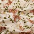 Поплин бежево-серый, коричневые, бежевые маки, ш.151