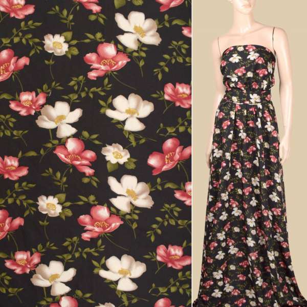 Поплин черный, красные, серые маки, ш.150