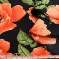 Поплин черный, красно-оранжевые маки, ш.150
