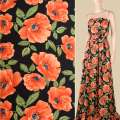 Поплин черный, красно-оранжевые маки, ш.150