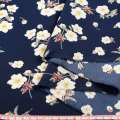 Поплин синий темный, белые цветы, ш.151