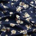Поплин синий темный, белые цветы, ш.151