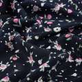 Поплин синий темный, белые, розовые цветочки, ш.155