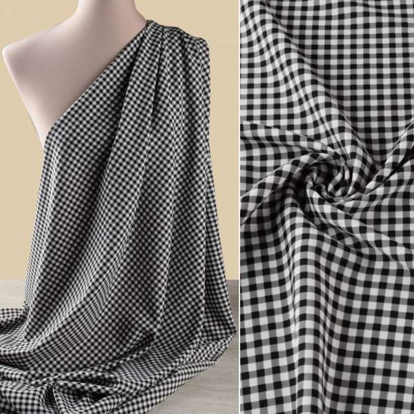 Поплин стрейч белый в черно-серую клетку ш.150