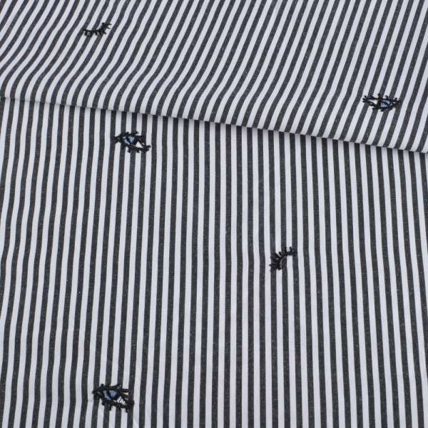 Рубашечная ткань в полоску черно-белую, вышивка черная, ш.145