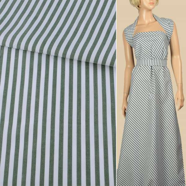 Рубашечная ткань в полоску 6мм белую, зеленую, ш.150