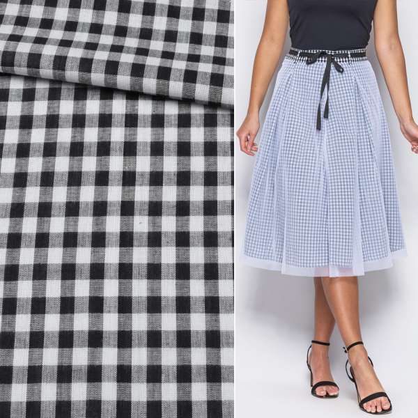 Рубашечная ткань в клетку черно-белую, ш.145