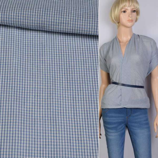 Віскоза сорочкова в клітину 1мм біло-синю, ш.145