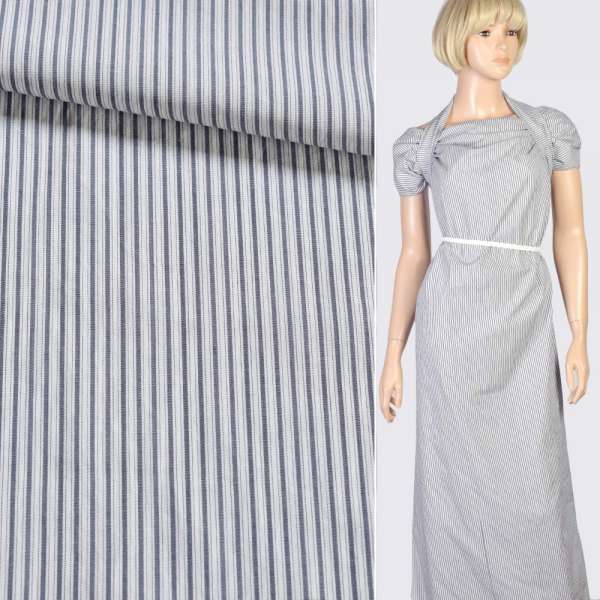 Сорочкова тканина в смужку синю темну, біла, ш.150