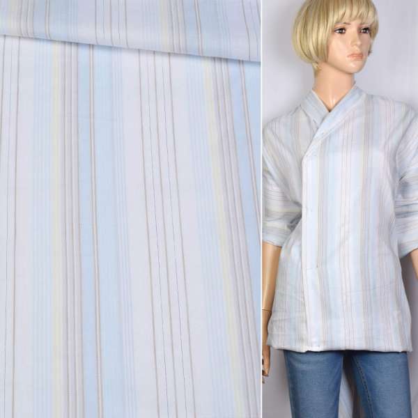 Котон в смужку жовто-блакитну, з метаниткою, білий, ш.145