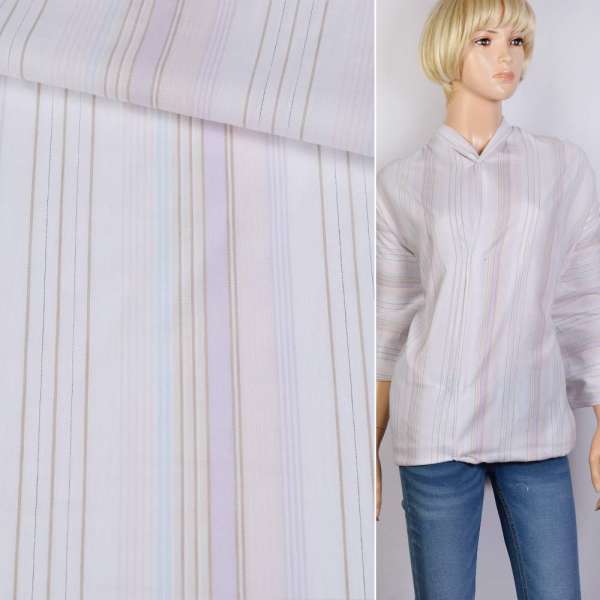 Котон в смужку бузково-рожеву, з метаниткою, білий, ш.145