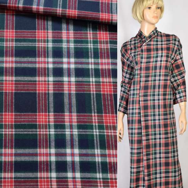 Котон в клітину червоно-біло-зелену, синій, ш.148