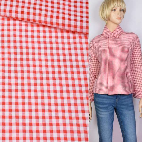 Віскоза з органзою в клітину 4мм червону, біла, ш.150