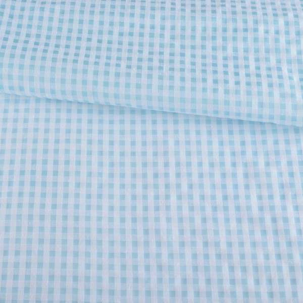 Віскоза з органзою в клітину бірюзову, біла, ш.148