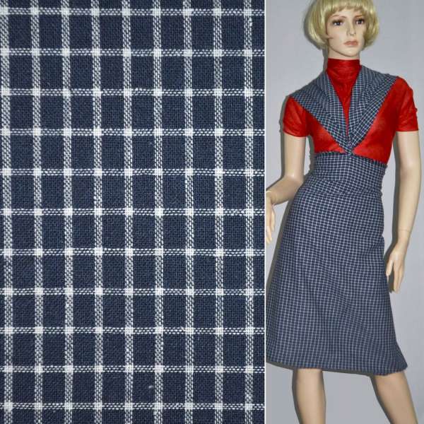 Рубашечная ткань в клетку белую, синяя темная, ш.140