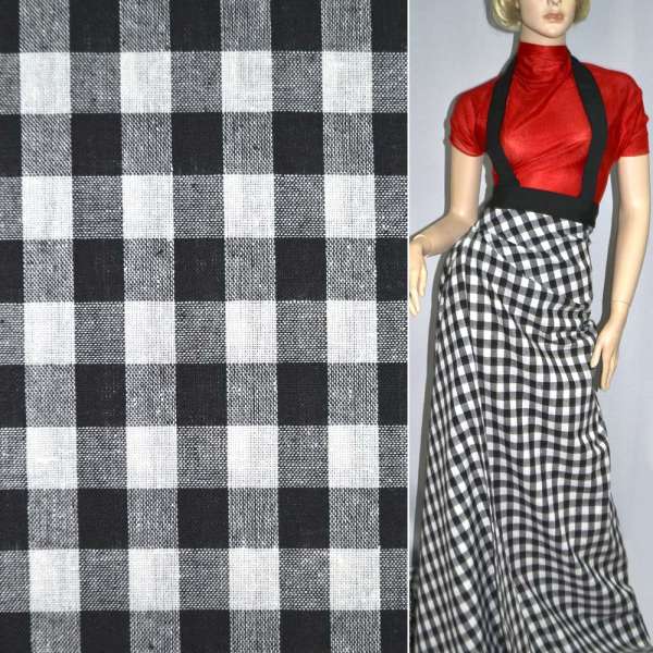 Рубашечная ткань в клетку черно-серая с белым, ш.140