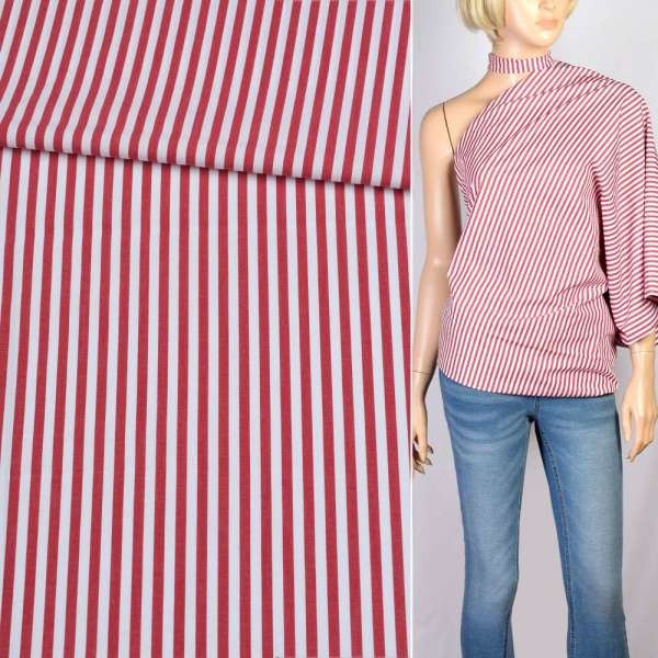 Віскоза сорочкова в смужку 4 мм червону, біла, ш.147