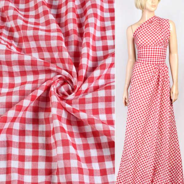 Батист сорочковий стрейч в клітину білу, червону, ш.155