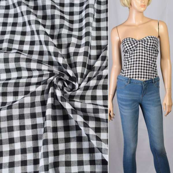 Батист сорочковий стрейч в клітину білу, чорну, ш.157