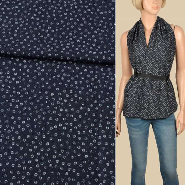 Коттон рубашечный в цветок мелкий белый, черный, ш.148