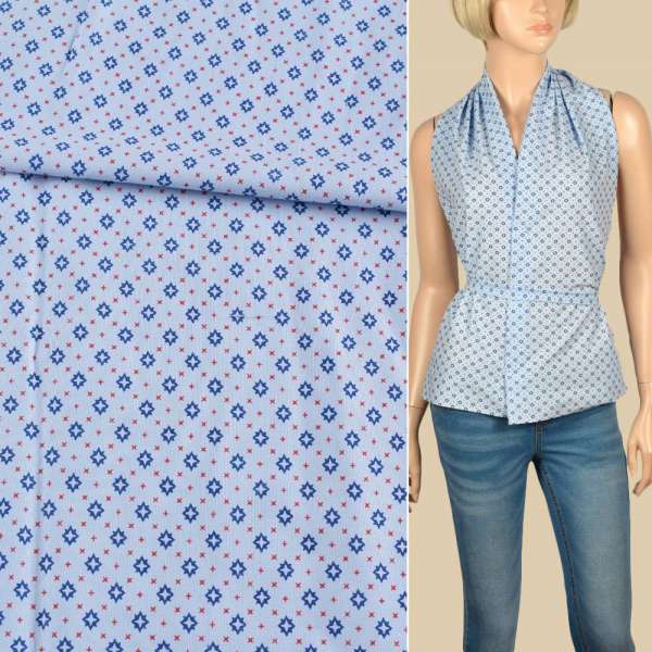 Коттон рубашечный в рисунок мелкий, голубой, ш.140