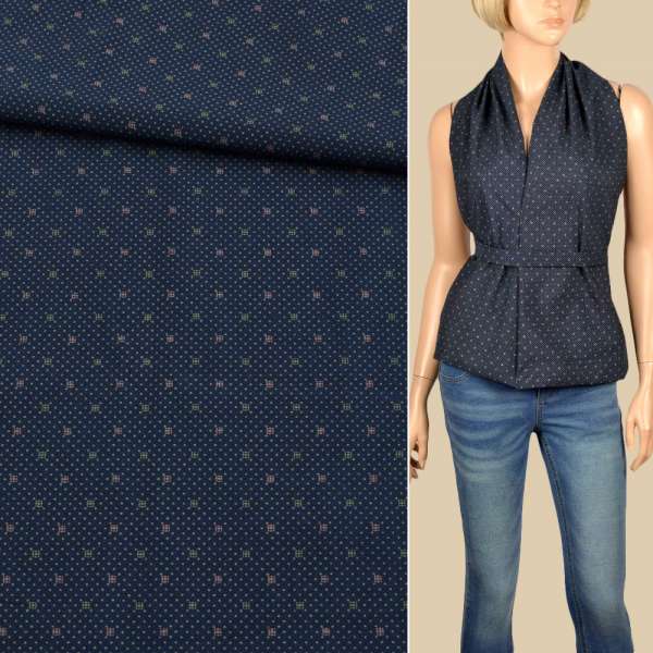 Коттон рубашечный в рисунок мелкий, синий темный, ш.145