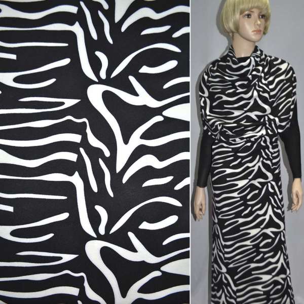 Трикотаж французский черный с белым принтом зебра ш.148