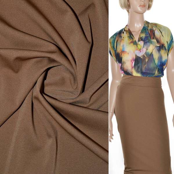 Трикотаж костюмный стрейч облегченный коричневый светлый ш.160