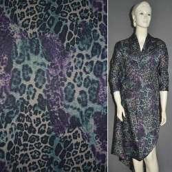 Трикотаж джерси черный с фиолетово-зеленым принтом леопард ш.140