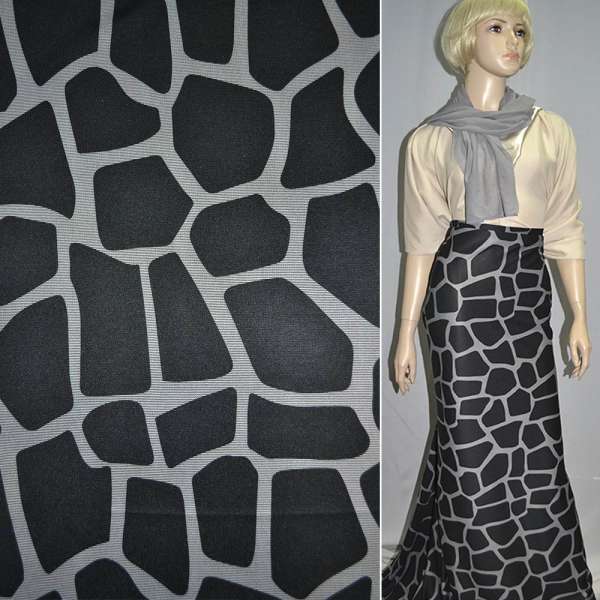 Трикотаж джерси черный с абстрактным серым рисунком ш.140