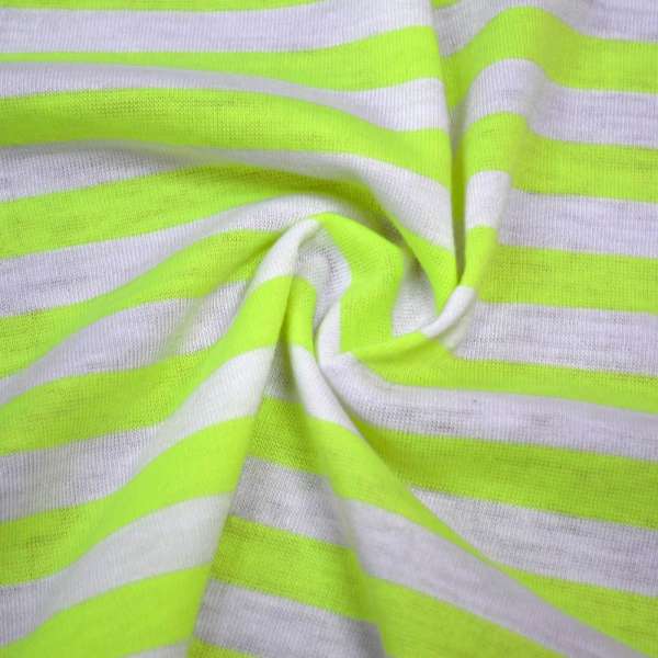 Трикотаж с вискозой в полоски 10мм белые и лимонные неоновые ш.175