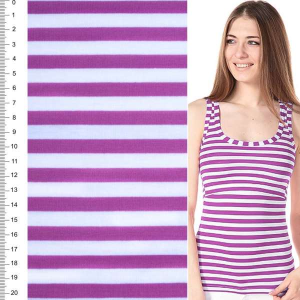 Трикотаж с вискозой в полоски 9мм белые и сиреневые ш.177