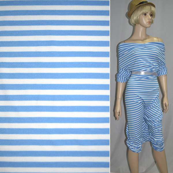 Трикотаж с вискозой в полоски белые и голубые ш.170