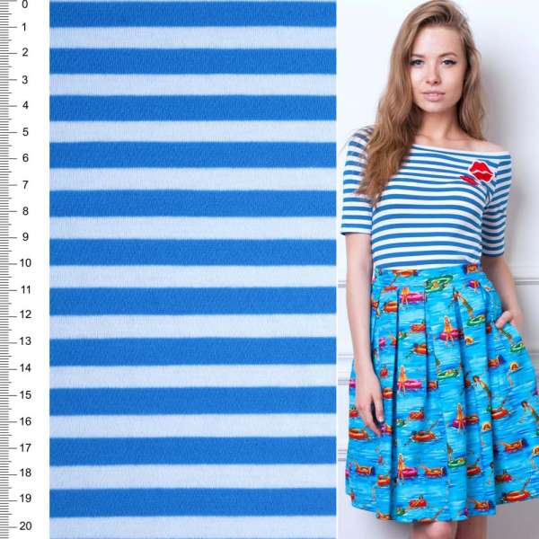 Трикотаж с вискозой в полоски 7мм белые и голубые ш.180