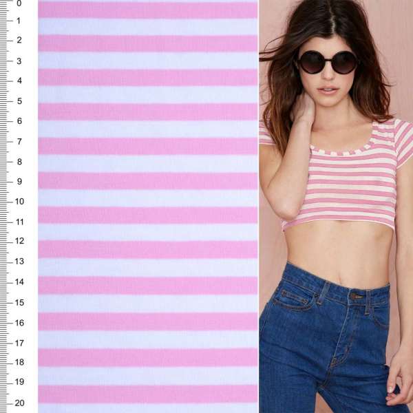 Трикотаж с вискозой в полоски 9мм белые и розовые ш.170