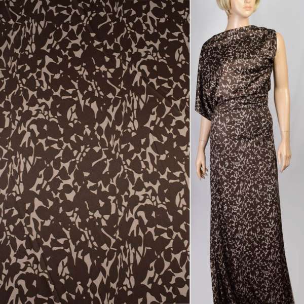 Микрофибра абстрактные листья молочно-серый с коричневым ш.145