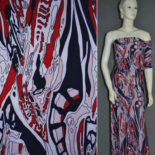 Микролайкра абстрактный рисунок сине-фиолетовый с красным  ш.150