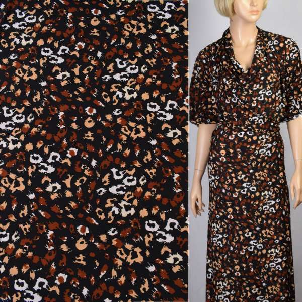 Микролайкра черная леопардовый принт пятна бежевые, коричневые ш.160